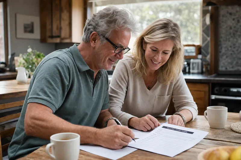 Couple filling out home selling form