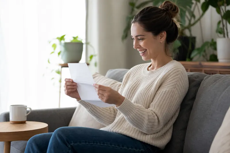 Woman reviewing cash offer on tablet